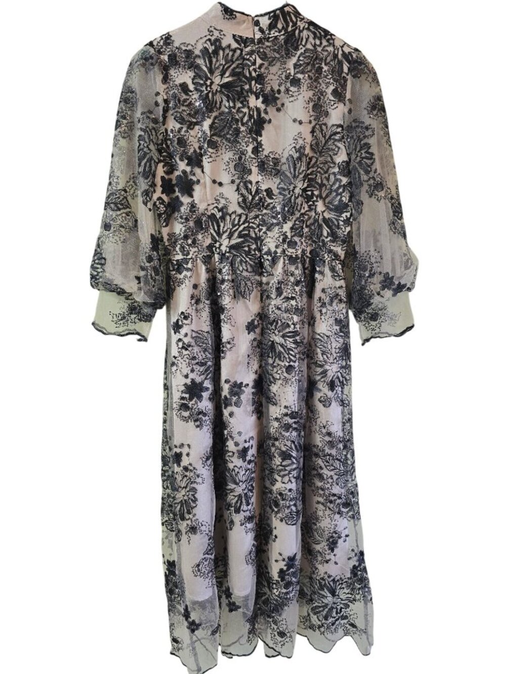 Vickey and Lucas Black & Ivory Embroidered Floral Lace Midi Dress, NWOT, Sz M - Picture 6 of 10